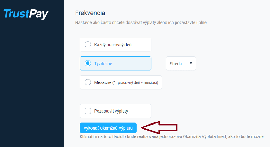 TrustPay - okamžitá výplata - funkcia