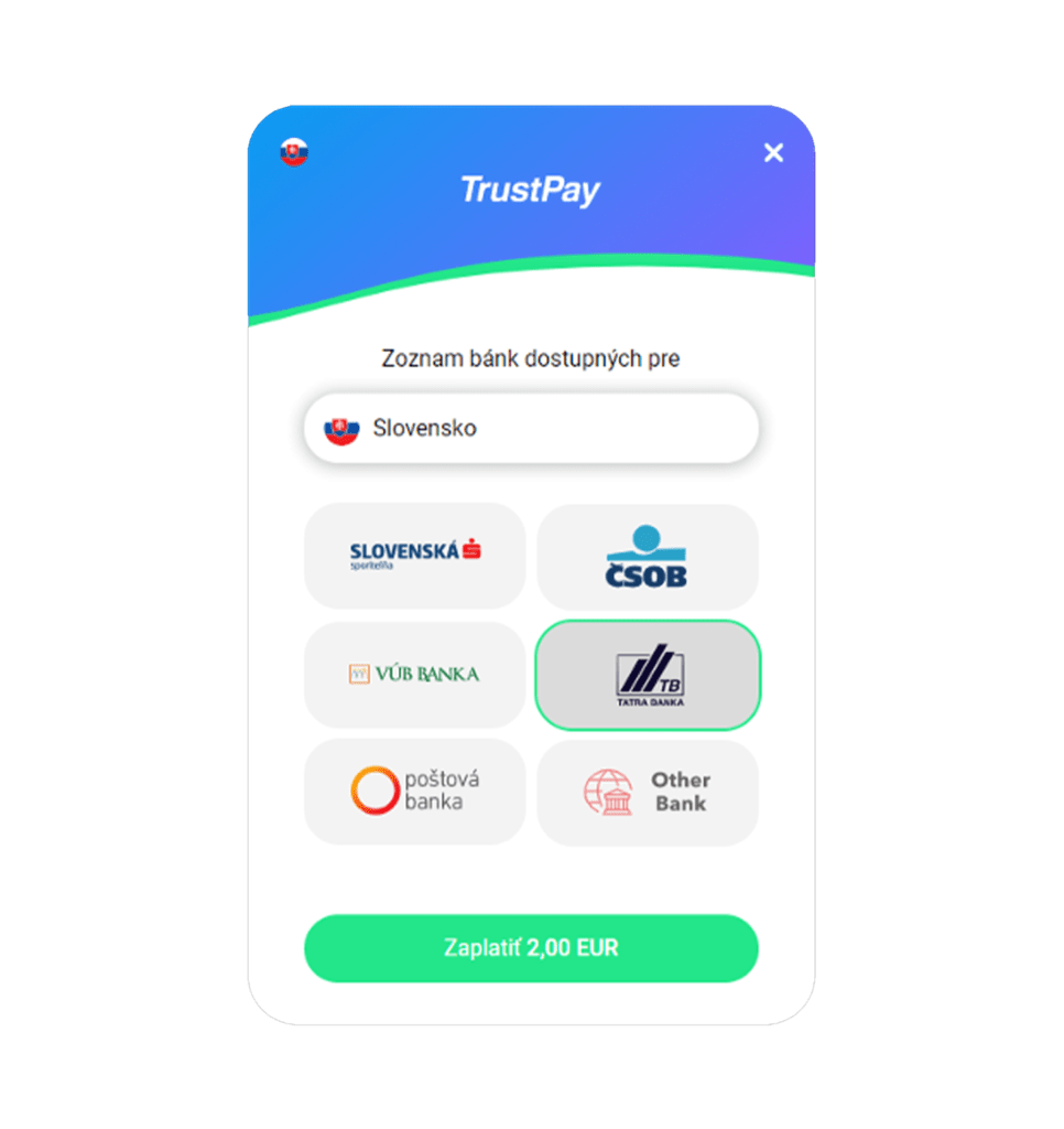 nova TrustPay platobna brana - zoznam bank